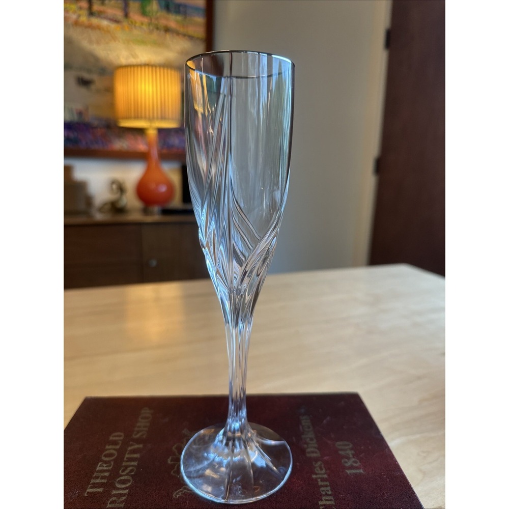 LENOX Cut Crystal DEBUT Platinum Rim Champagne Flute Wine Glass Barware